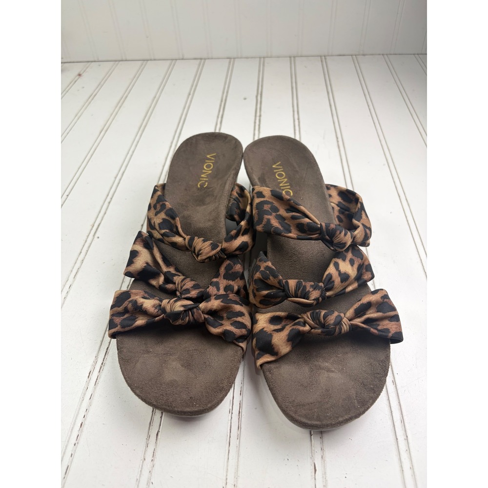 Vionic Leopard Print Triple Knot Park Rizzo Wedge Sandals Women's Size 8-8.5 - Picture 2 of 9